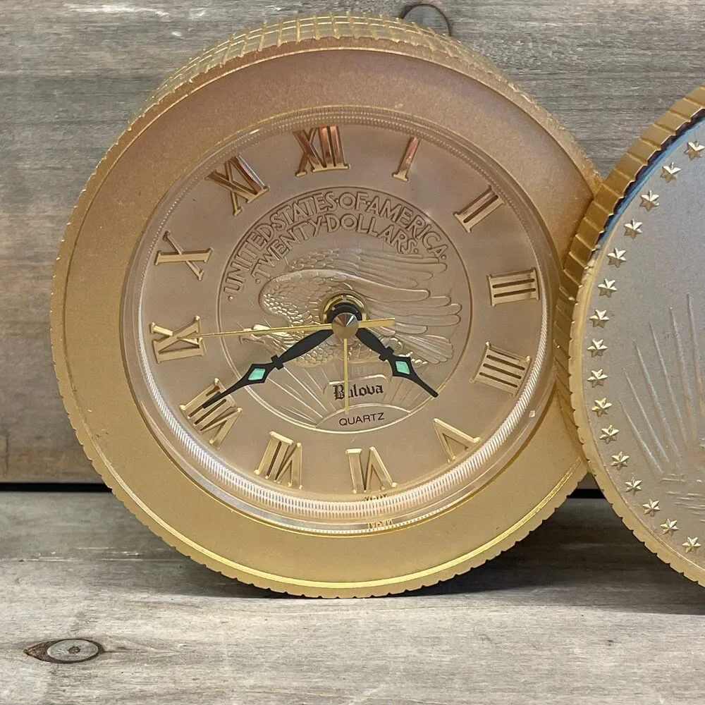 Vintage Walking Liberty Giant Coin Clock Retro Gold Tone Novelty Decor 4